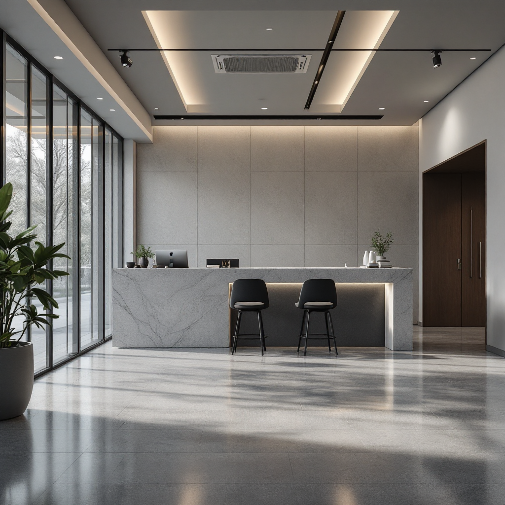 Bank branch lobby with surveillance cameras Interior of a modern bank branch lobby with clear camera sightlines, no people, high-resolution CCTV visible, natural lighting, neutral colors