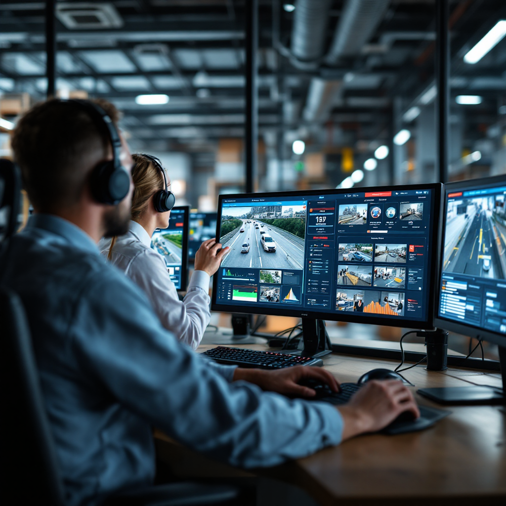 Controlekamer met gesynchroniseerde ANPR- en CCTV-feeds Controlekamer met gesynchroniseerde ANPR- en CCTV-feeds