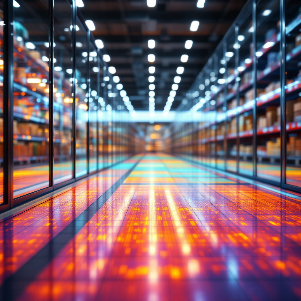 Close-up view of a digital heatmap of a store floor showing colour gradations for high and low traffic areas, abstract and detailed, no text or numbers
