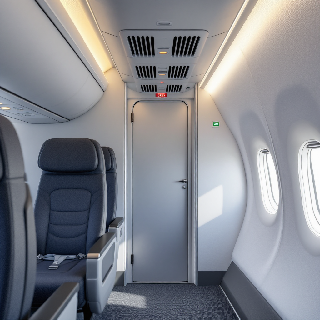 Aircraft cabin and lavatory interior Aircraft cabin and lavatory interior