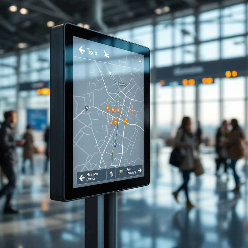 Digitaal bewegwijzerscherm in een luchthavenhal Digitaal bewegwijzerscherm in een luchthavenhal