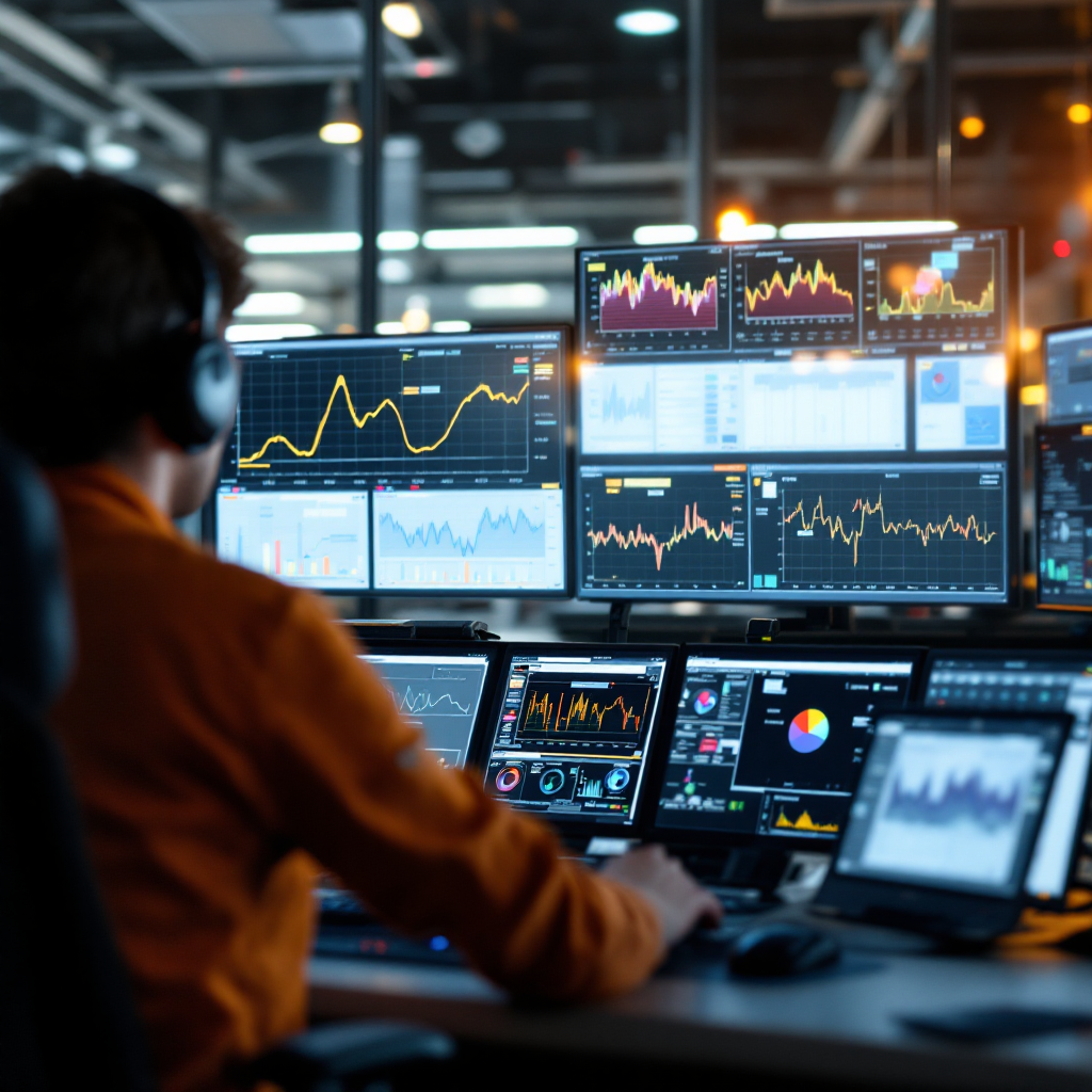 Control room with flight telemetry dashboards Control room with flight telemetry dashboards