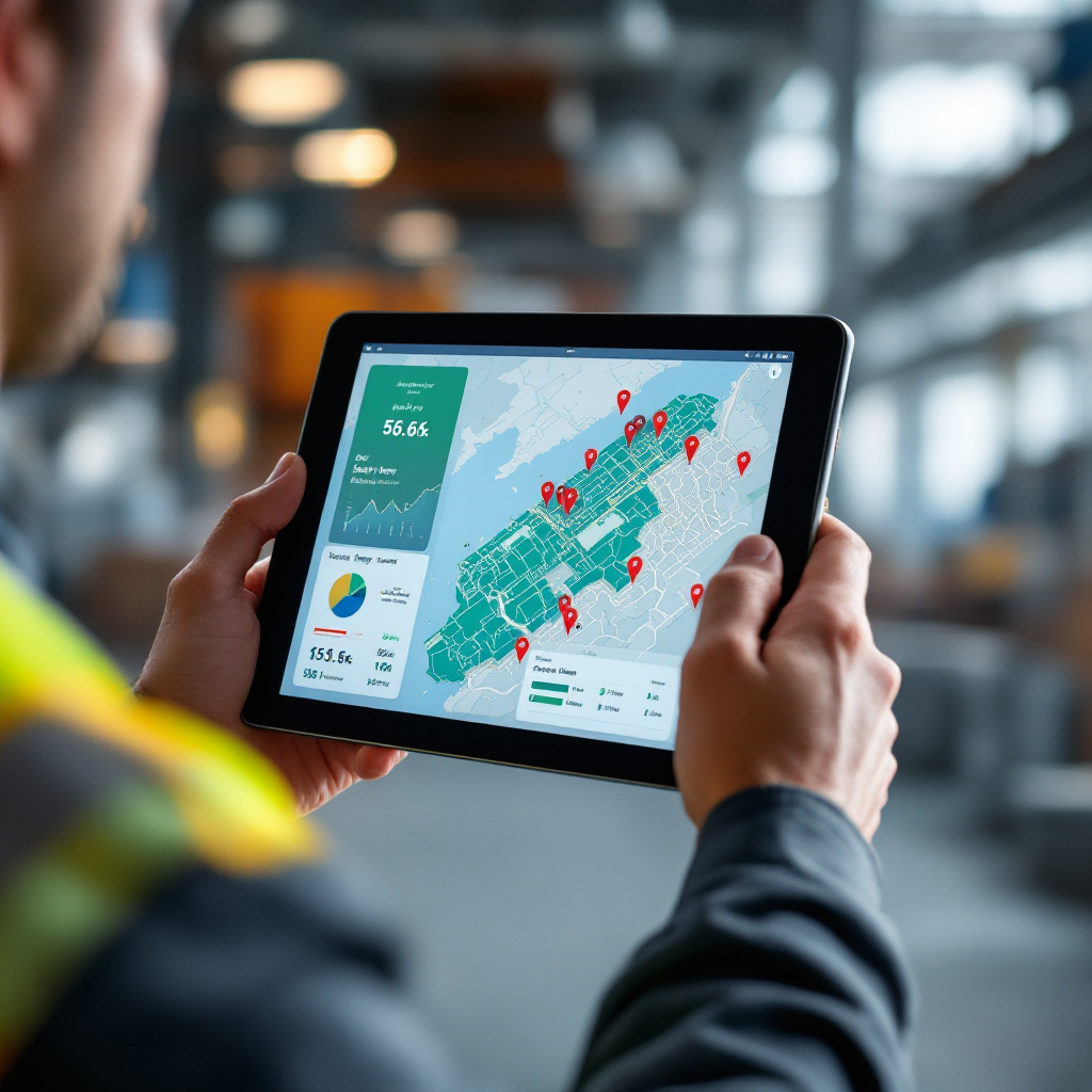 Kierownik przeglądający pulpit bezpieczeństwa na tablecie Kierownik przeglądający pulpit bezpieczeństwa na tablecie