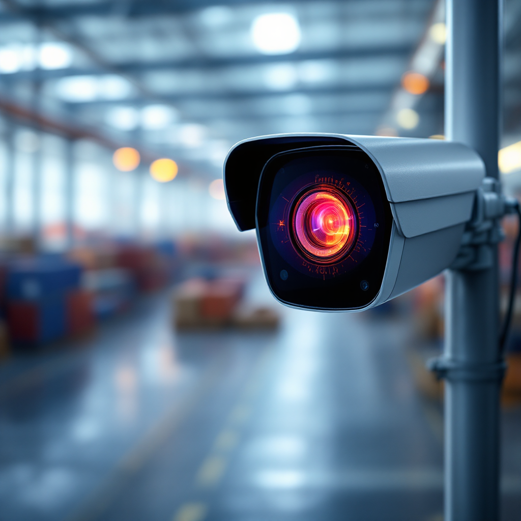 Telecamera termica su palo che sorveglia un piazzale portuale