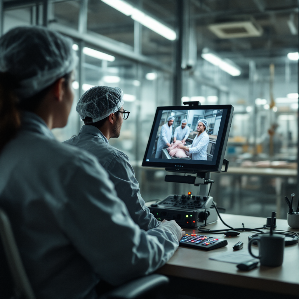 Responsável pelo bem‑estar a rever vídeo do abatedouro Responsável pelo bem‑estar a rever vídeo do abatedouro