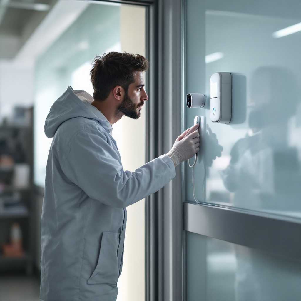 Kamera- und Sensorinstallation neben einer Krankenhaus-Eingangstür