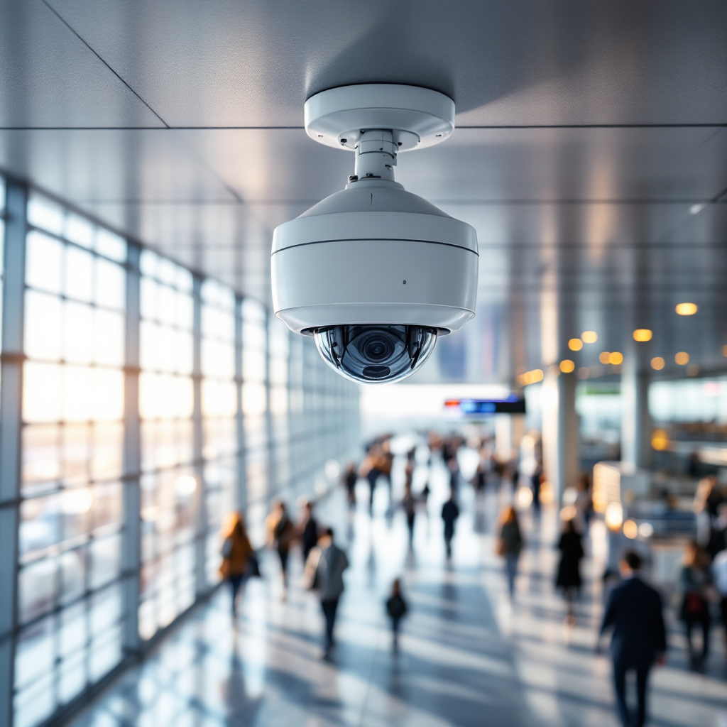 Câmera dome fixa montada no teto em um terminal Câmera dome fixa montada no teto em um terminal