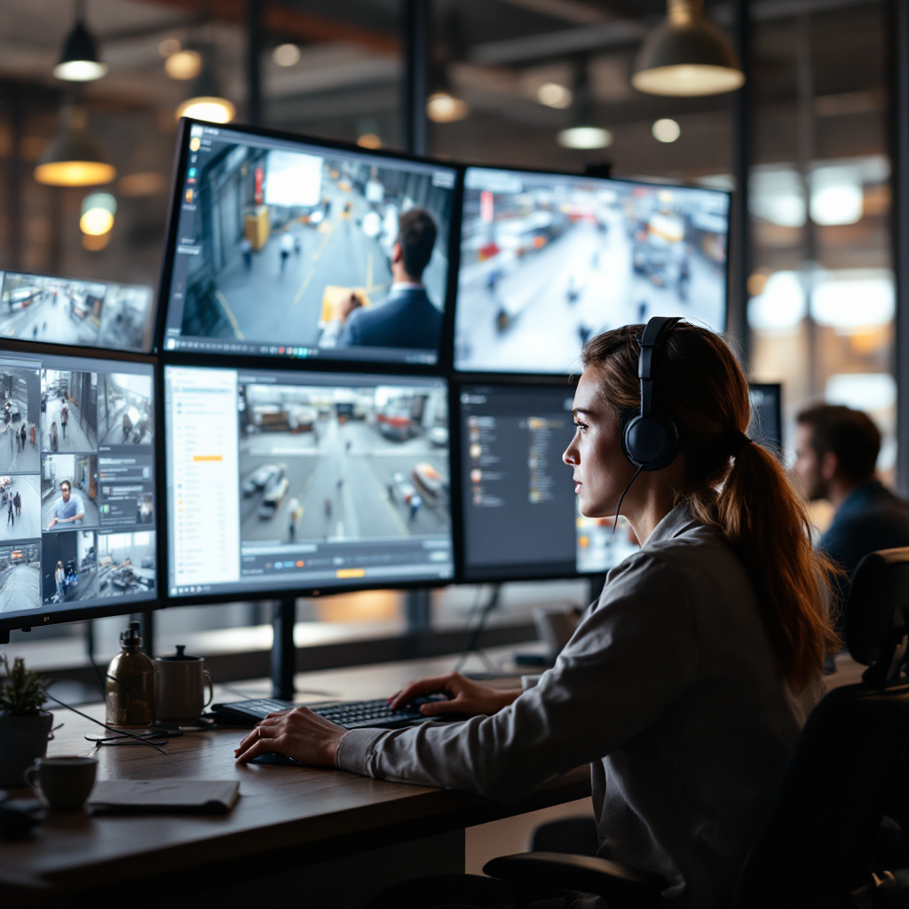 Sala de control mostrando detecciones de IA en vivo Sala de control mostrando detecciones de IA en vivo