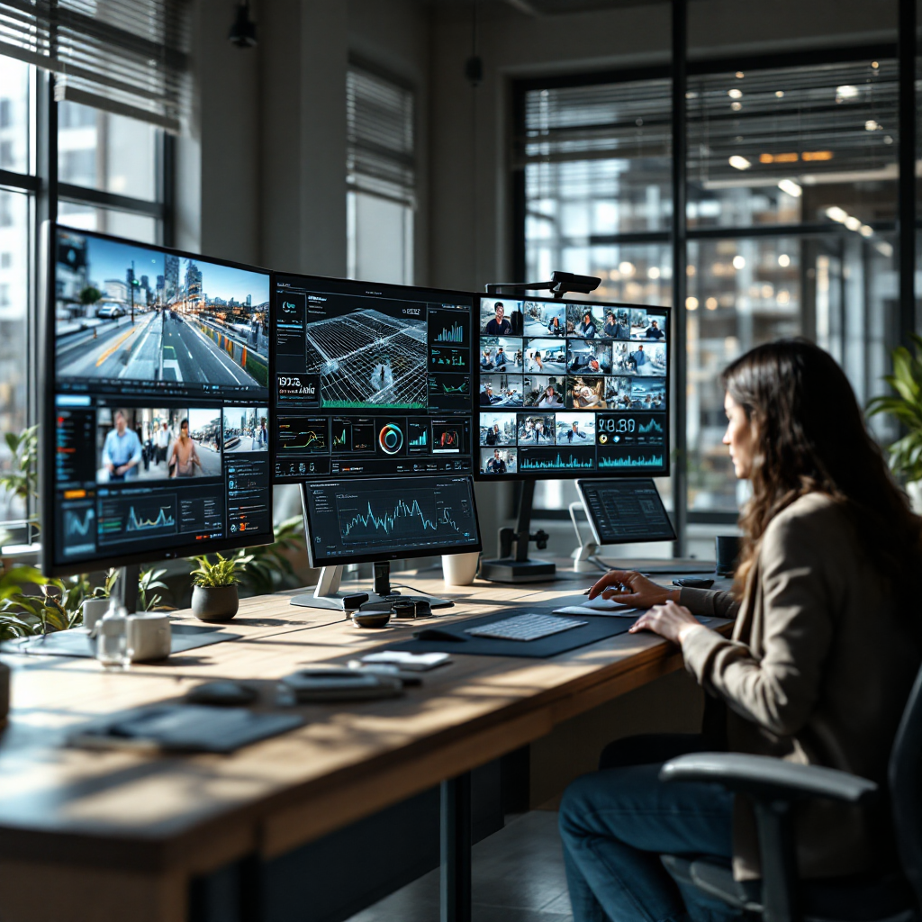 Sala de controle com painéis de análise