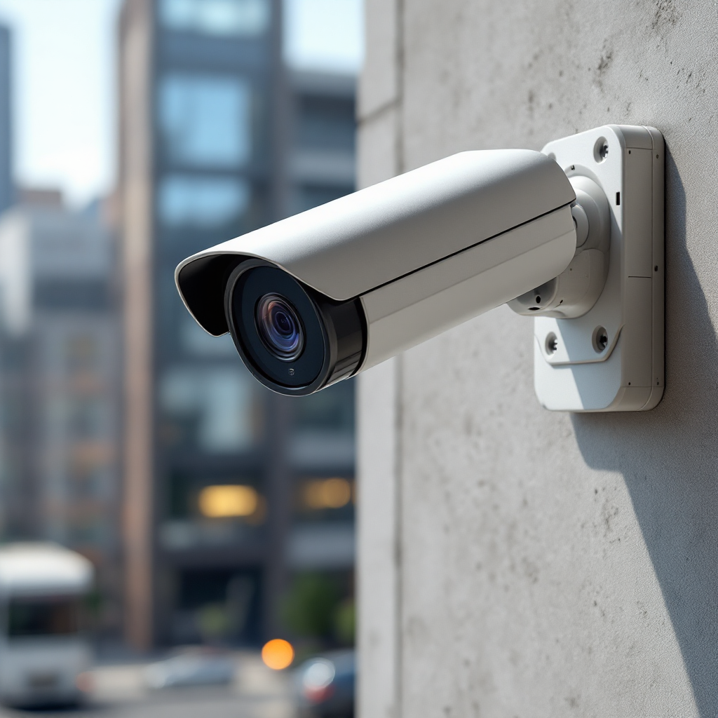 IP-beveiligingscamera gemonteerd aan een muur IP-beveiligingscamera gemonteerd aan een muur