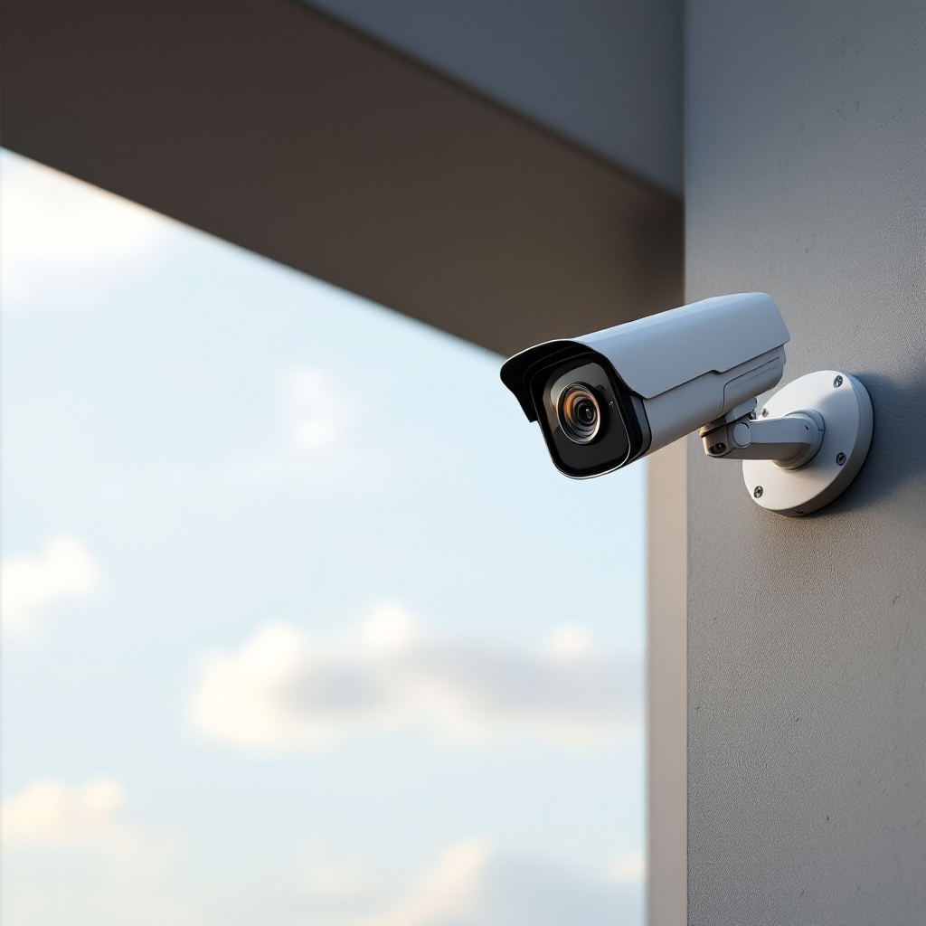 Câmera de rede externa montada na esquina de um edifício Câmera de rede externa montada na esquina de um edifício