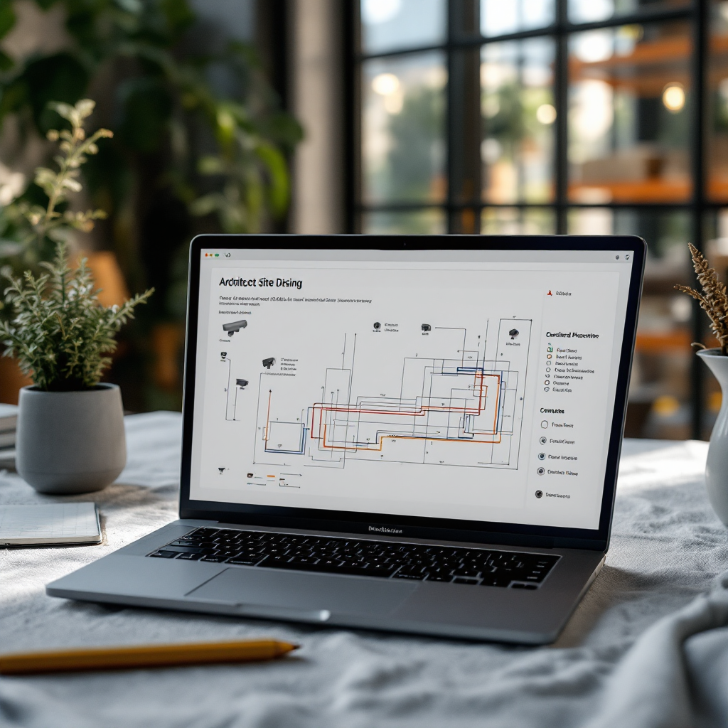 Planejamento do local com posicionamento de câmeras e diagramas de rede Planejamento do local com posicionamento de câmeras e diagramas de rede