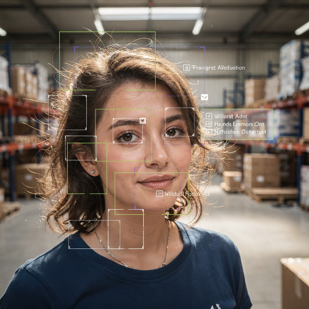 Superposition IA avec boîtes englobantes et étiquettes descriptives sur un flux caméra