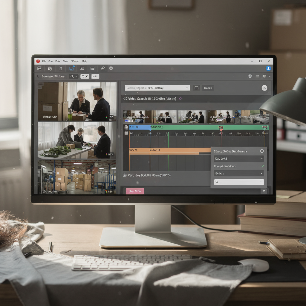 Interfaz de búsqueda avanzada de vídeo con línea de tiempo y filtros