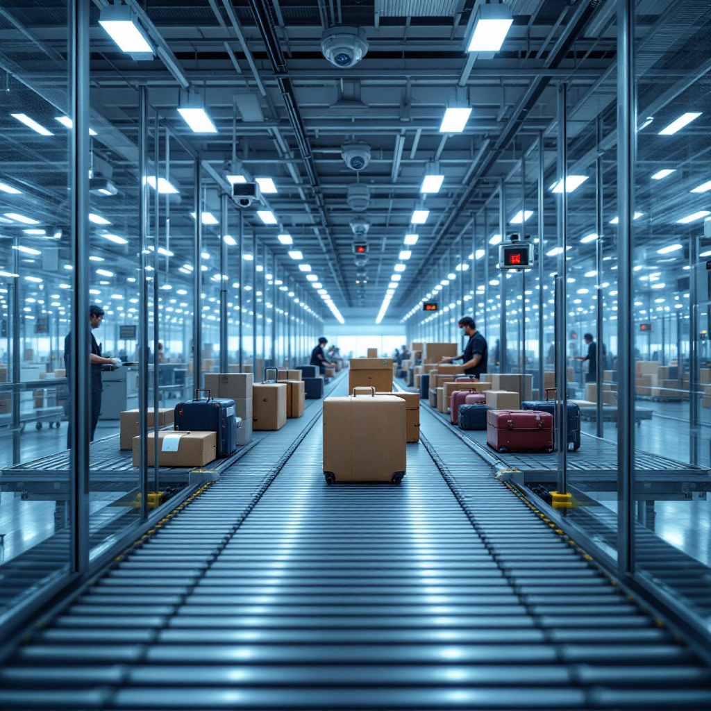 Gestion des bagages à l'aéroport avec caméras et valises
