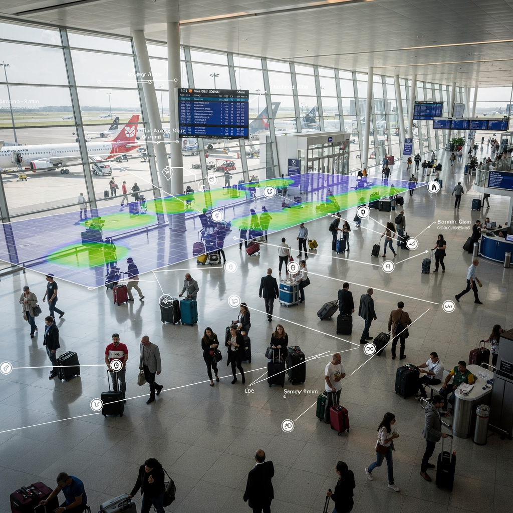 Carte de chaleur d’analyse de la foule dans un aéroport
