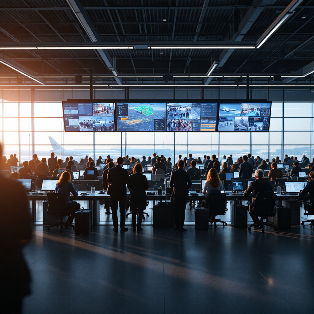 Detecção de multidões em aeroporto e painel de IA