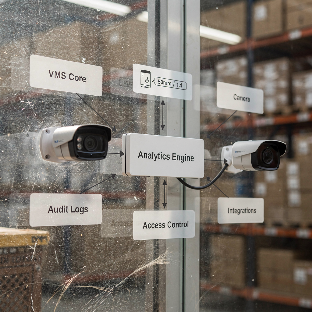 Architekturdiagramm von VMS, Analytik und Integrationen Architekturdiagramm von VMS, Analytik und Integrationen