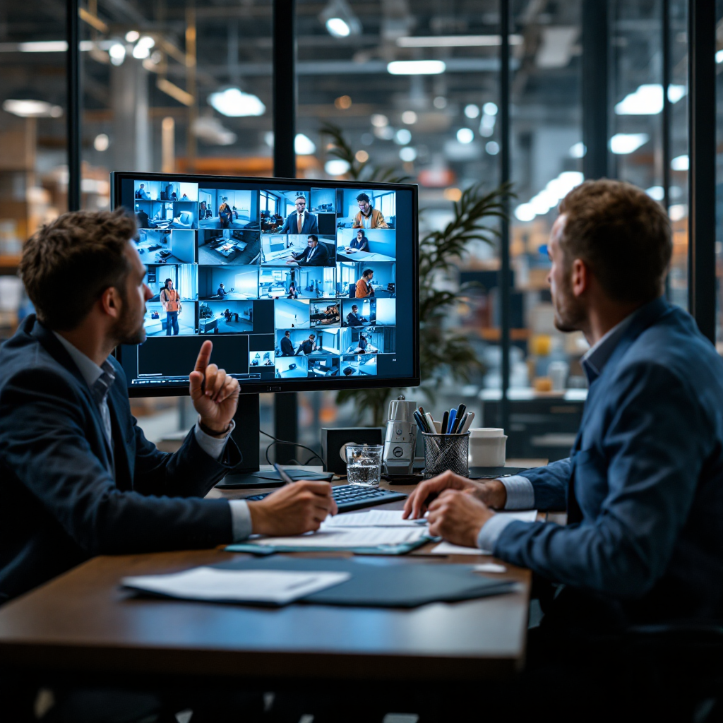 Avvocato che esamina le riprese CCTV con il lavoratore ferito