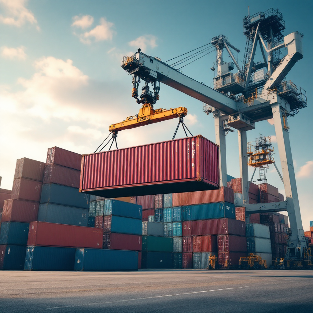 Gru automatizzata che movimenta container in un terminal Gru automatizzata che movimenta container in un terminal