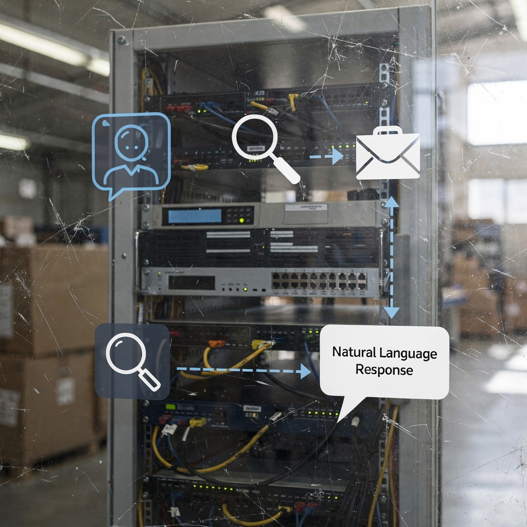 A visual diagram showing an AI agent fetching and summarizing short video clips from a central archive, with icons for search, retrieval, and natural language response (no text in image)