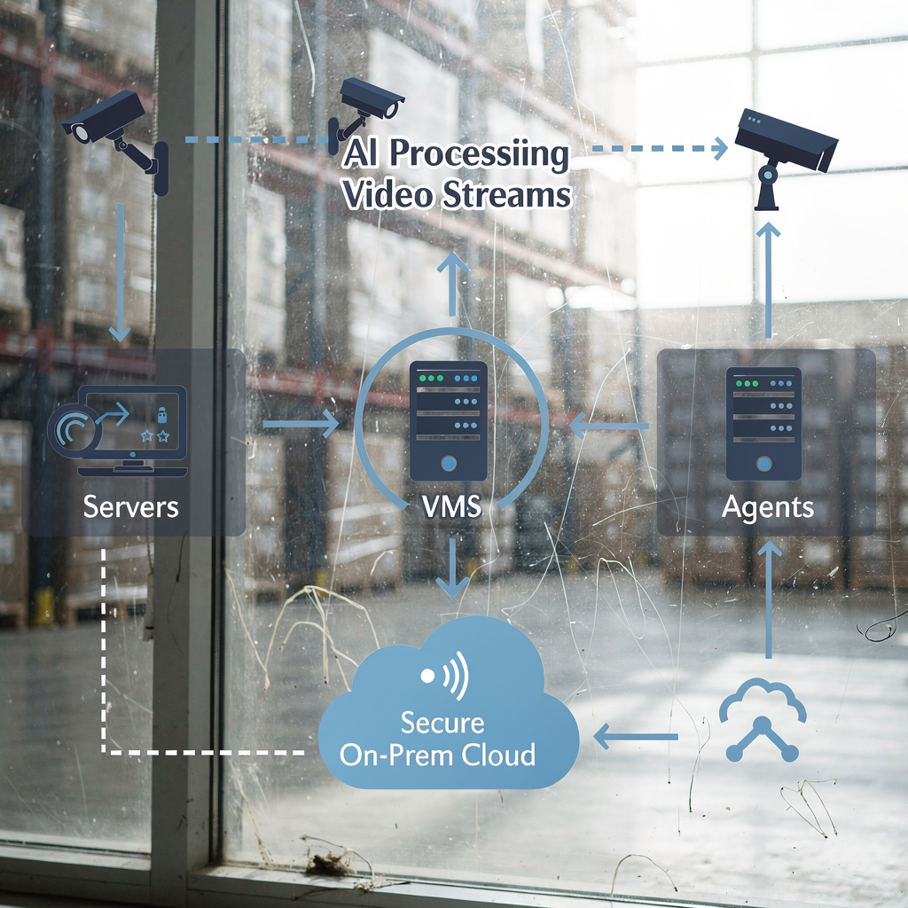 Schemat przetwarzania wideo przez AI na alerty