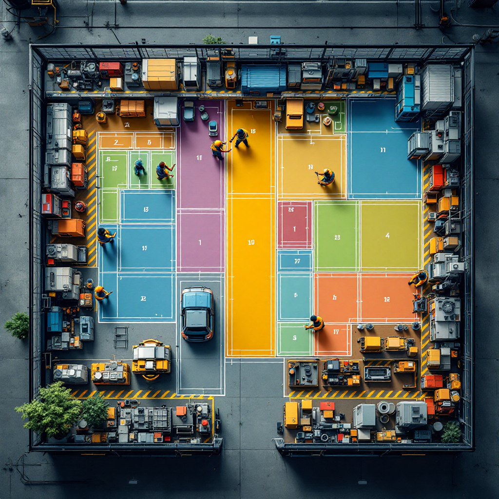 Plano de la planta con zonas de actividad coloreadas