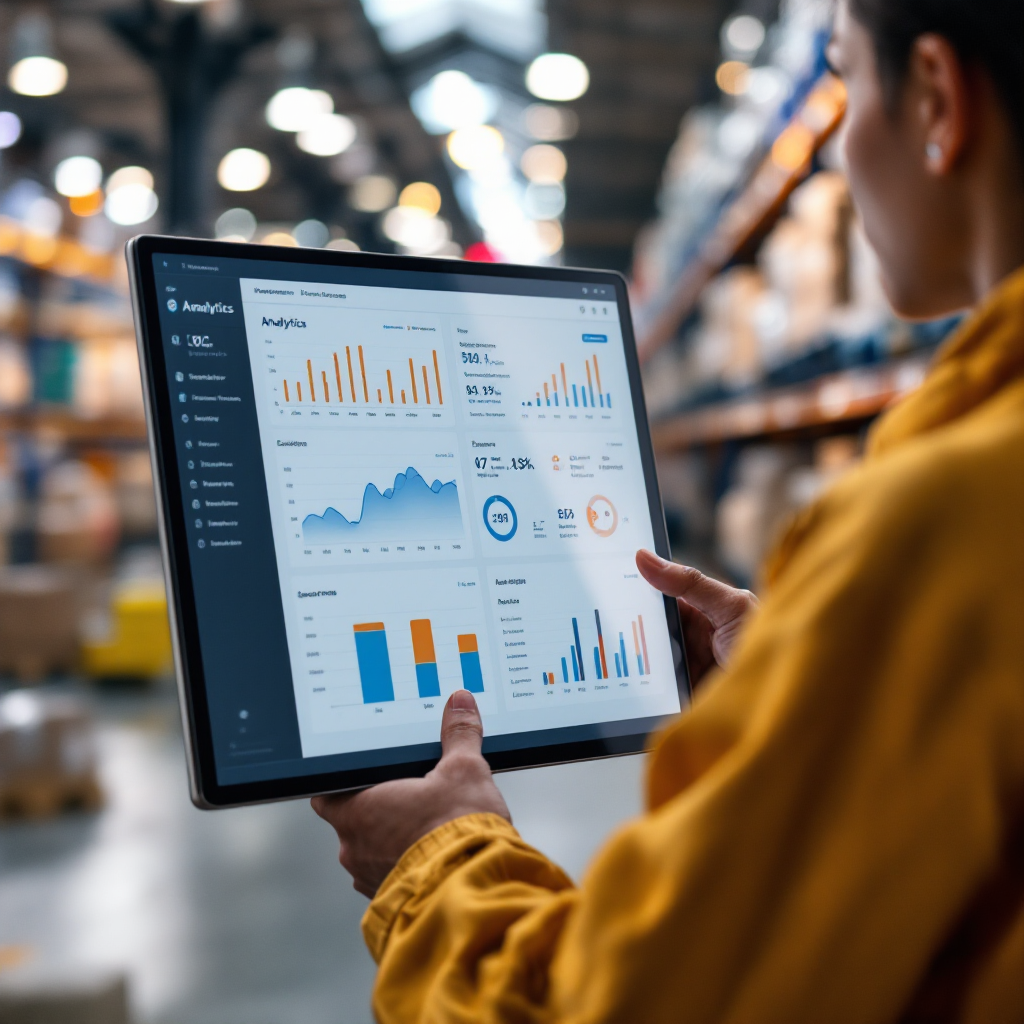 Fused analytics dashboard with camera and sensor event visualisations A close-up of a dashboard showing fused analytics from cameras and sensors, with charts and icons representing events and alerts; modern clean interface, no text
