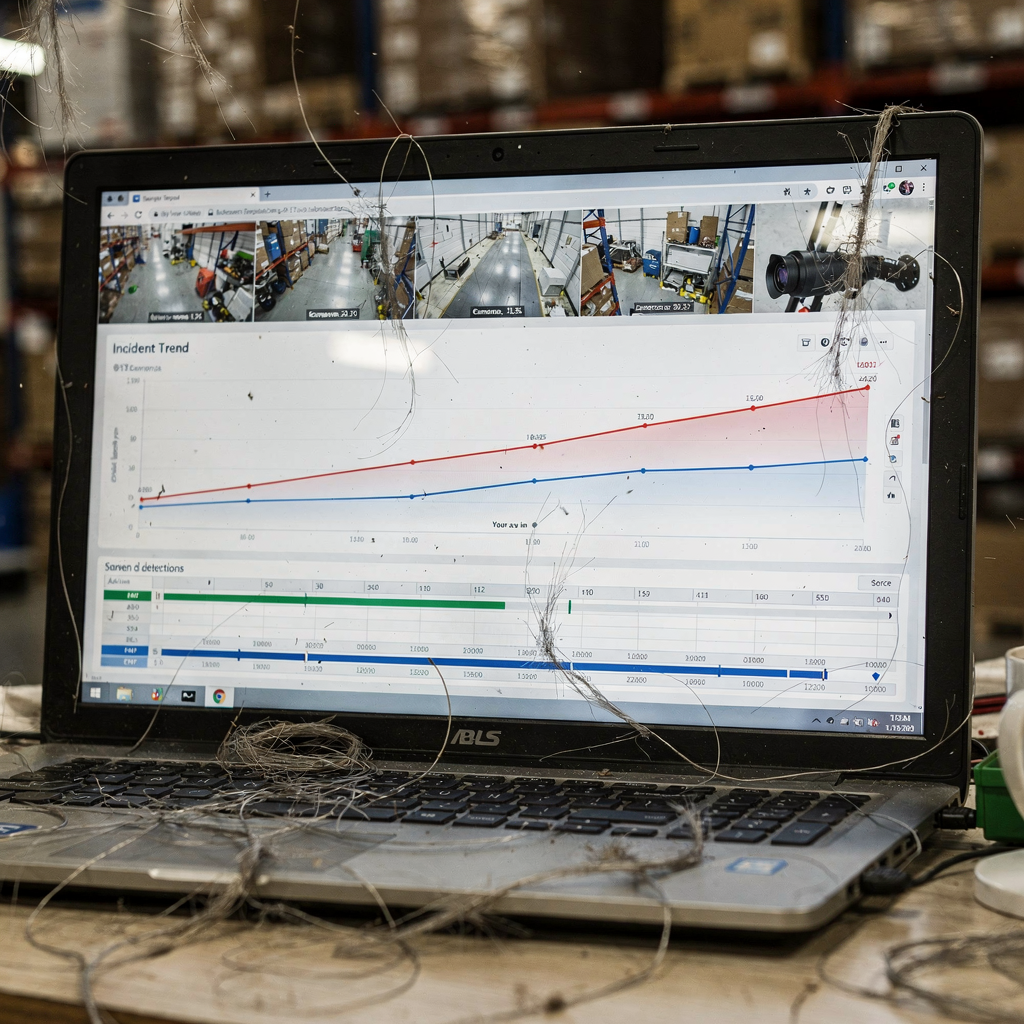 Painel de tendências de incidentes com miniaturas de câmeras