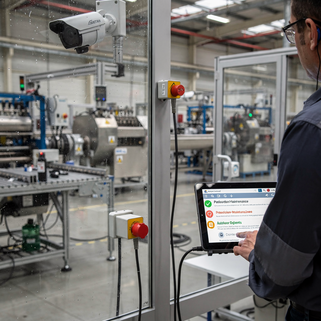 Industriële controlevloer met waarschuwingen voor voorspellend onderhoud