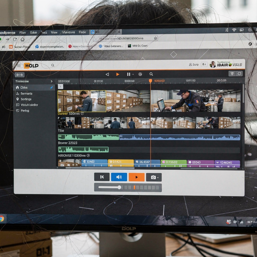Interactive video timeline and clip playback Dashboard showing searchable video timeline with thumbnails, metadata tags, and interactive clip playback controls in a modern web browser