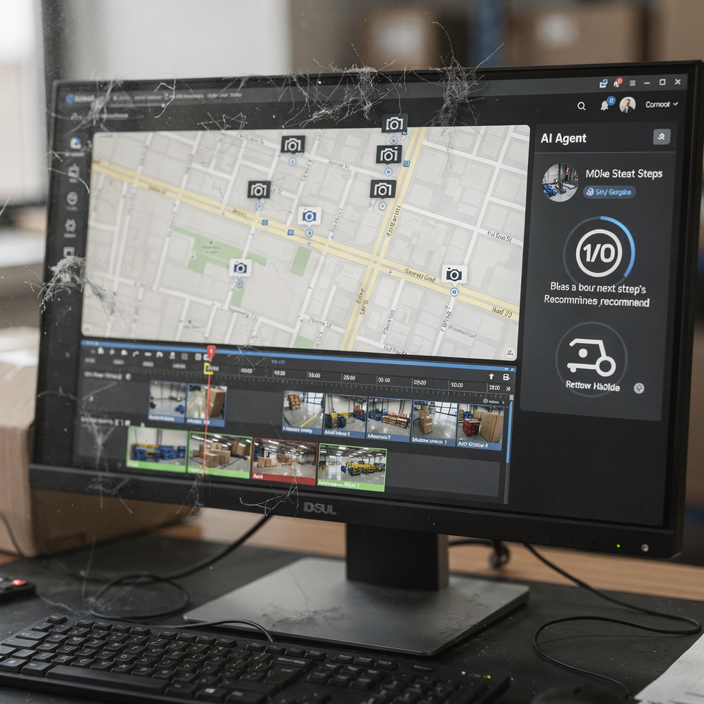 Map and timeline view linking multiple cameras and analytics Map and timeline view linking multiple cameras and analytics