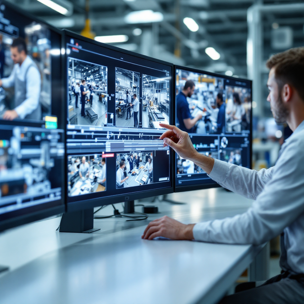 Synchronisierte Mehrkameraansicht einer Produktionslinie Synchronisierte Mehrkameraansicht einer Produktionslinie