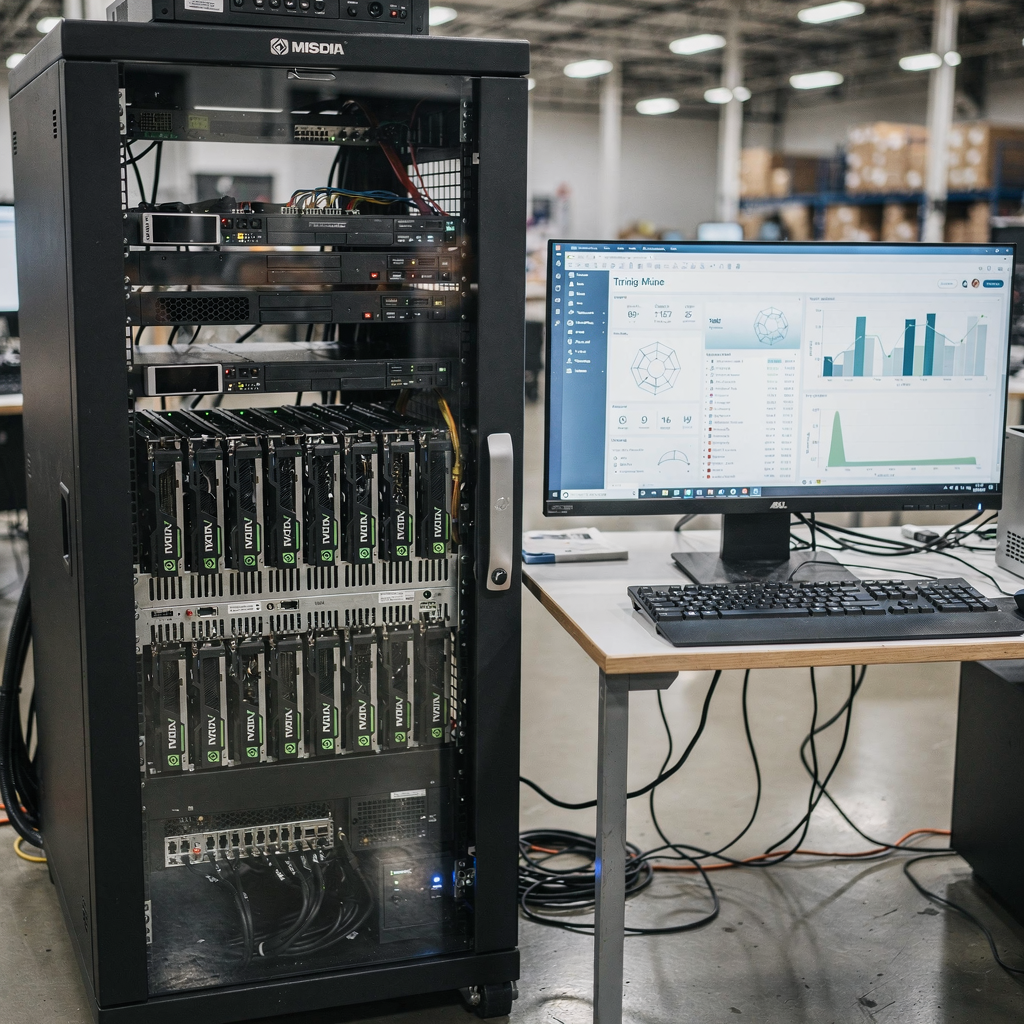 Serveur NVIDIA avec GPU en cours d'entraînement d'un VLM