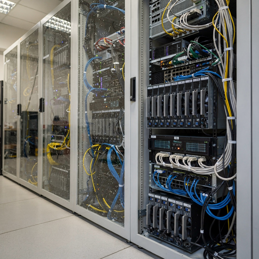 Rack di server on-prem con GPU per AI video