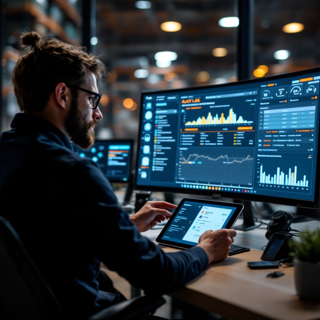 Operador revisando registros de auditoría y permisos Operador revisando registros de auditoría y permisos