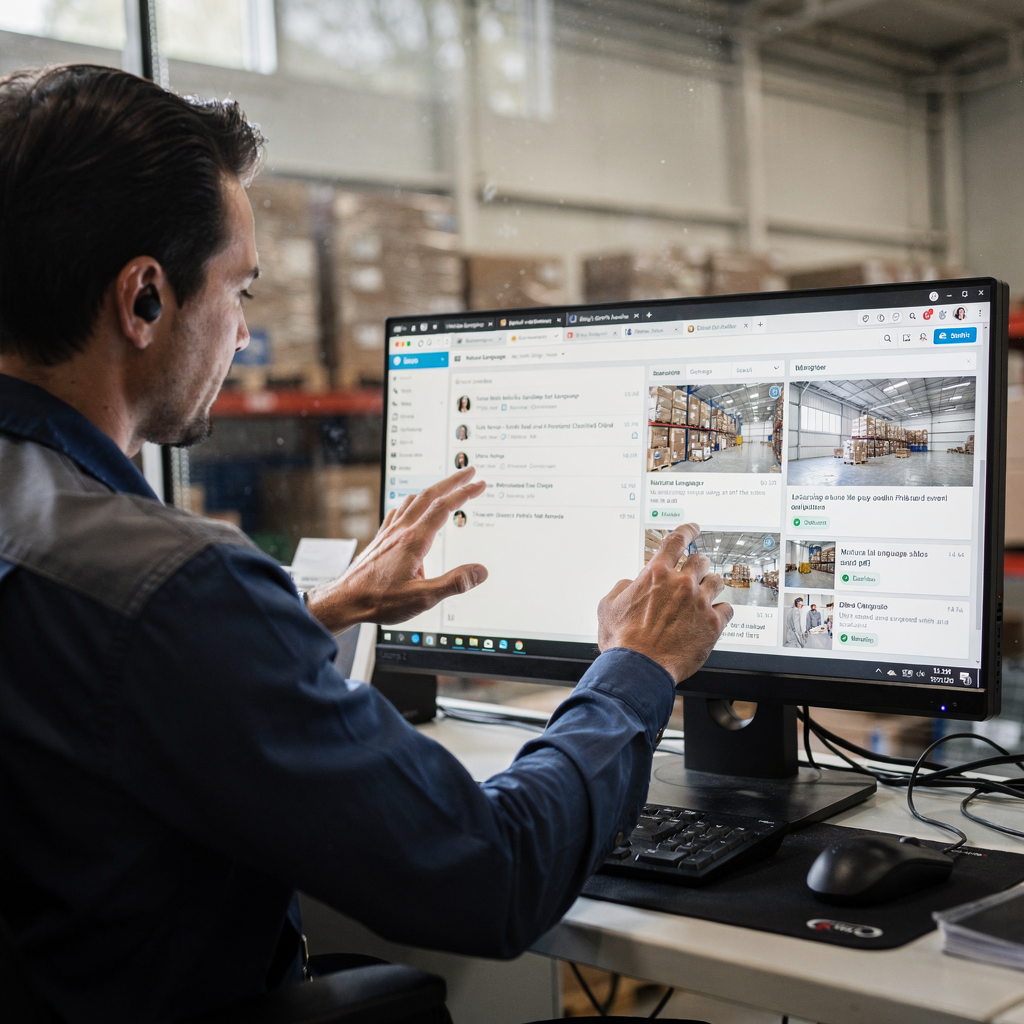 Operator korzystający z interfejsu wspomaganego przez AI do wyszukiwania wideo