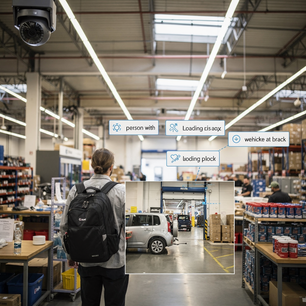 Tienda minorista con etiquetas generadas por IA superpuestas