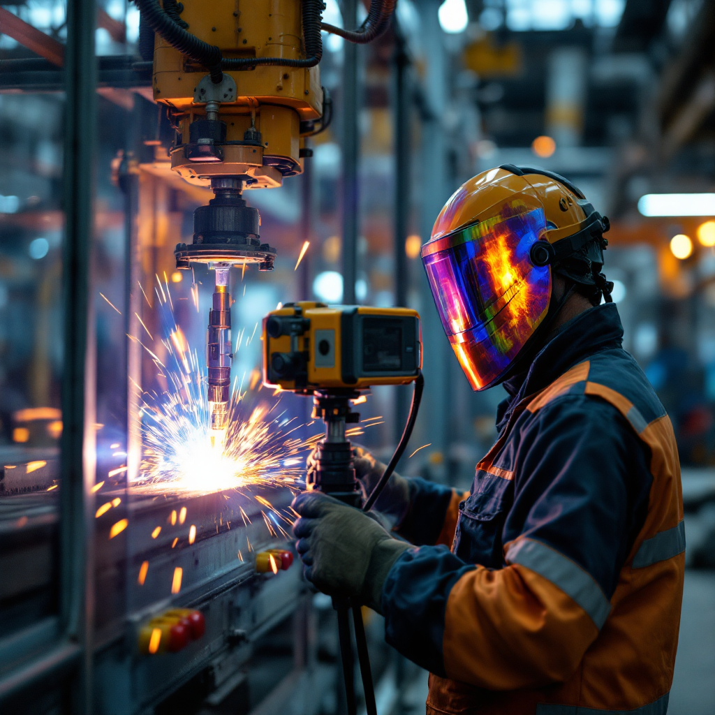 Kamera termiczna nad stanowiskiem spawalniczym pokazująca gradienty ciepła