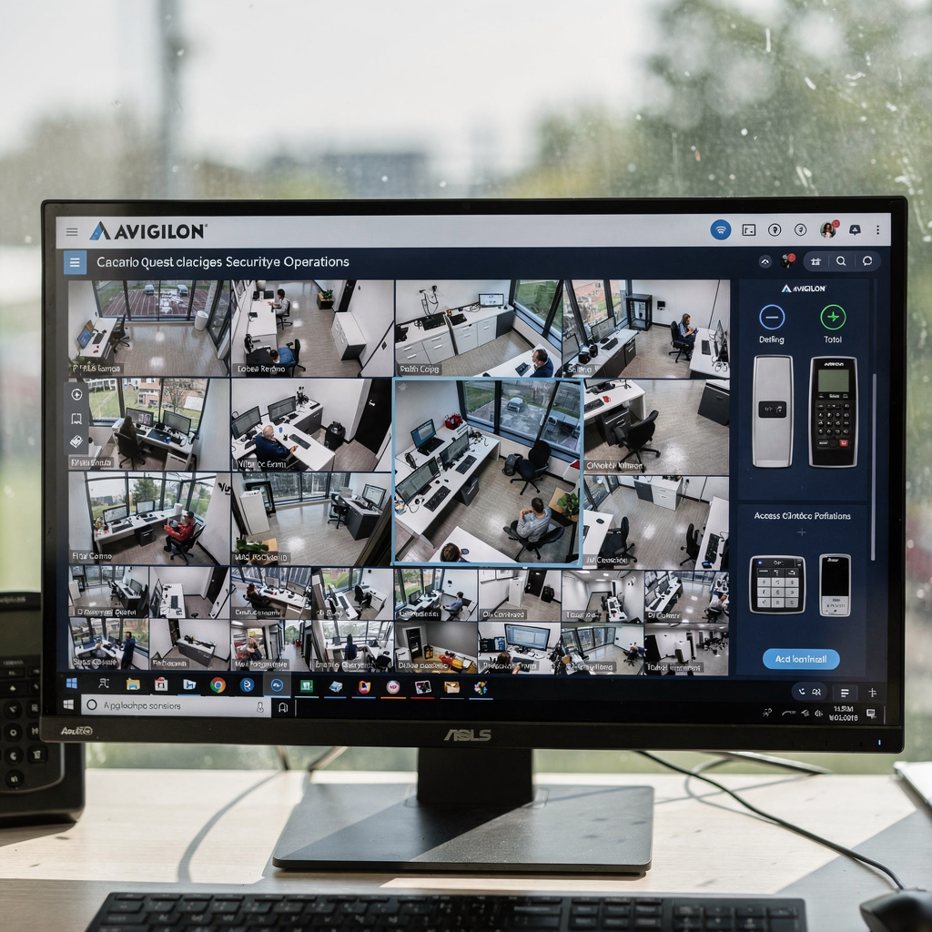Tableau de bord unifié affichant des vidéos et des superpositions de contrôle d'accès