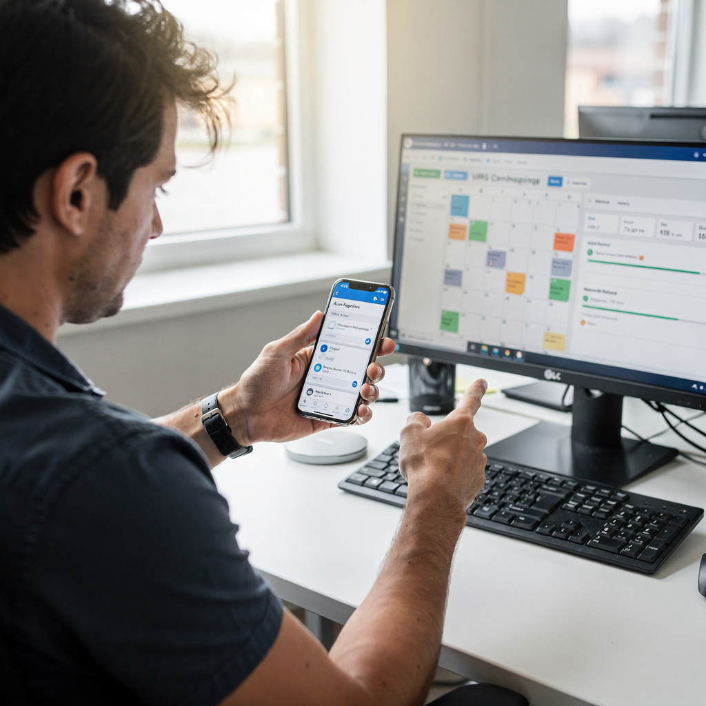 Usuário interagindo com assistente virtual e calendário sincronizado