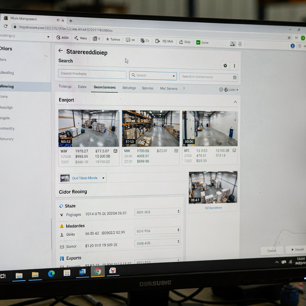 Gros plan d’un écran de logiciel de gestion vidéo montrant des résultats de recherche et options d’export