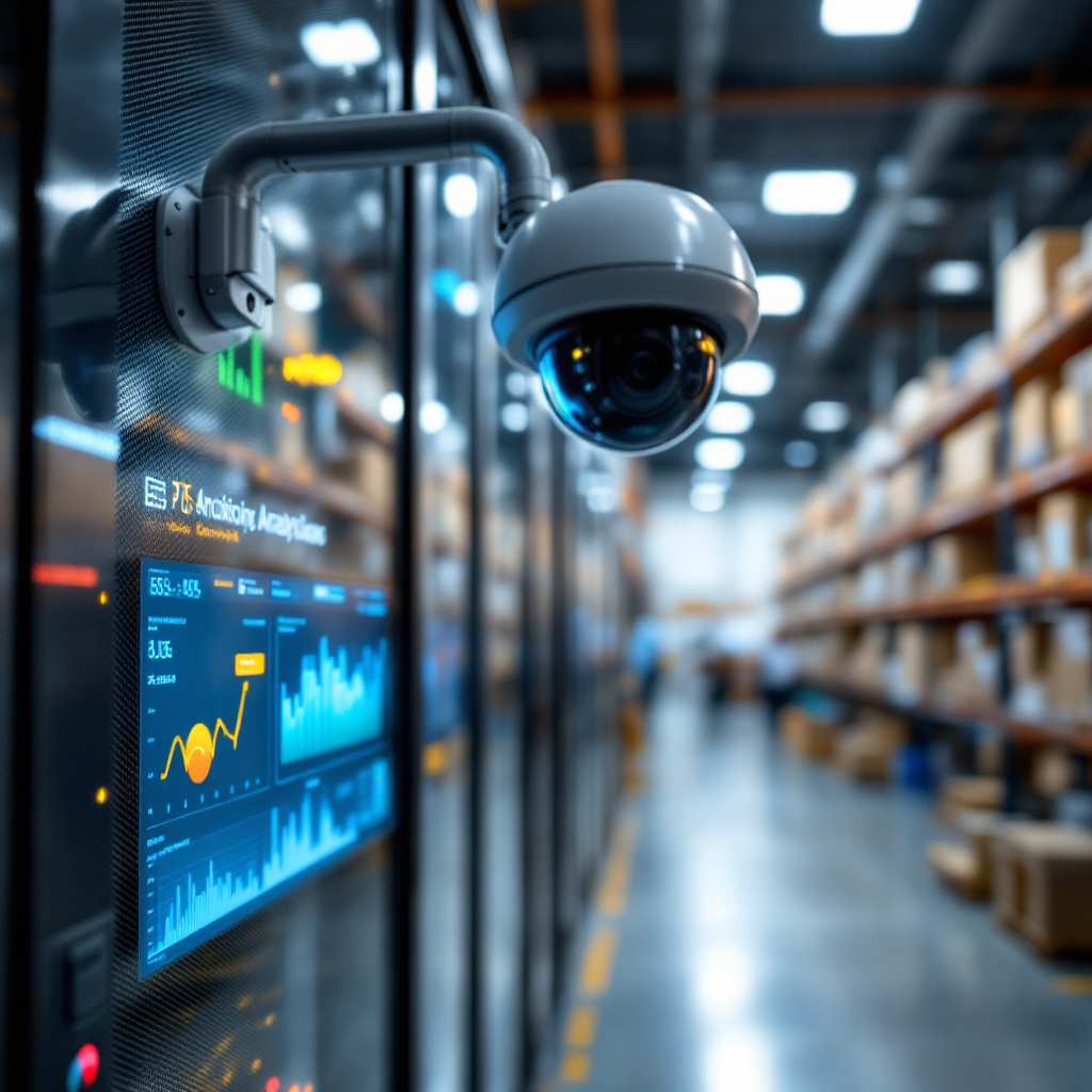 Telecamera di sorveglianza in magazzino con analisi