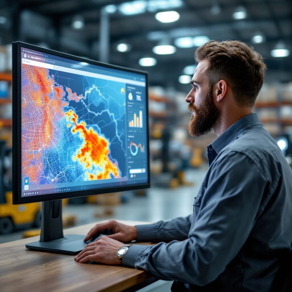 Warmtekaartanalyse van een magazijn op een monitor