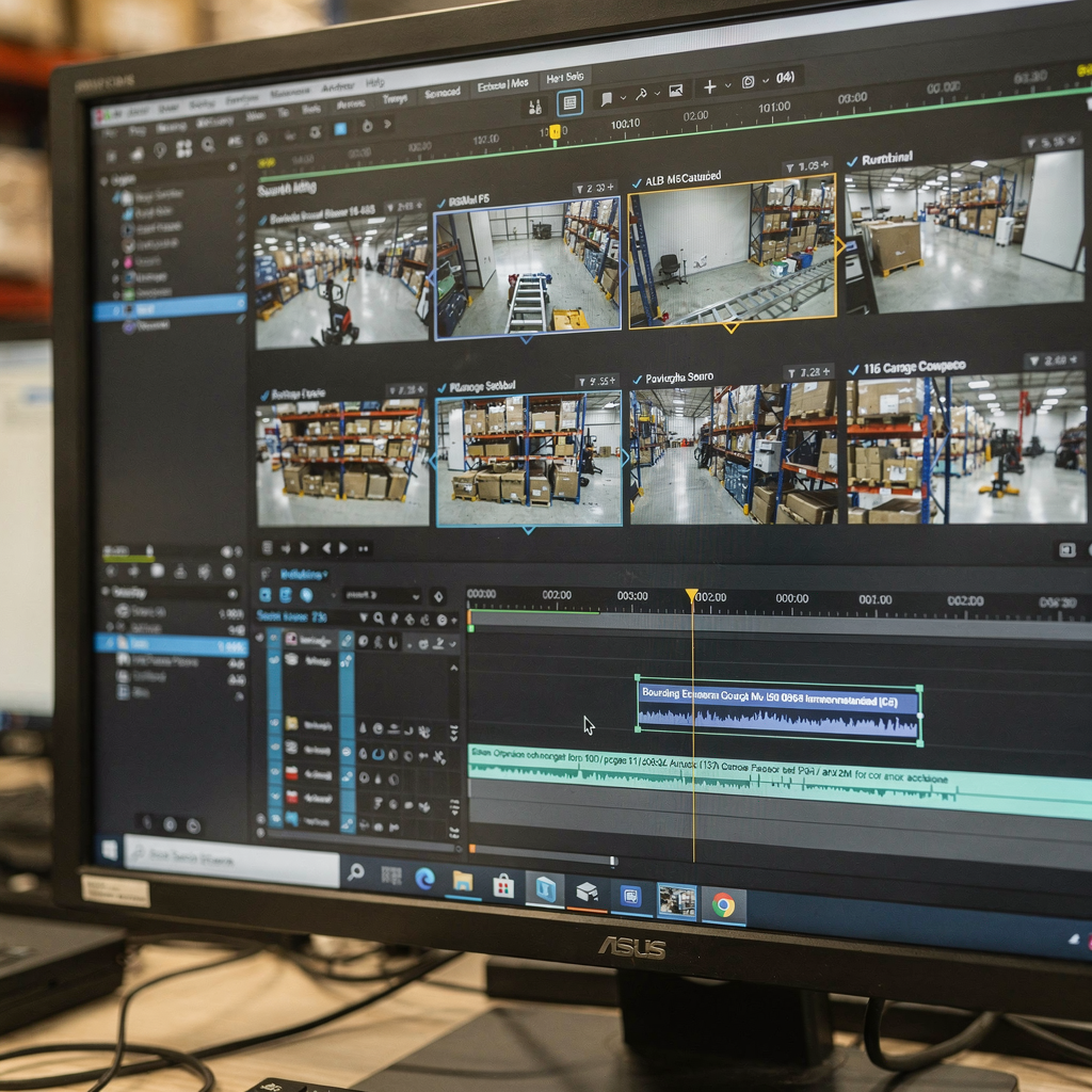 Oś czasu na stanowisku roboczym z miniaturami i ramkami obiektów